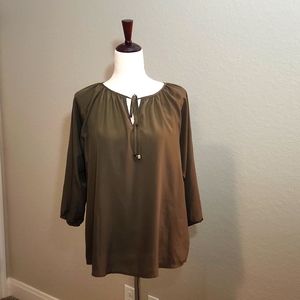 Micheal kors olive green size small top, gold beads drawstring front, flowy